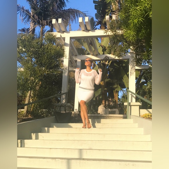 Truly Madly Deeply Open Knit Sweater, White with Striped Trim, Size Large - Picture 17 of 17